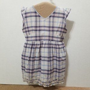 GAP top XL 12 plaid check floral eyelet trim sleeveless v-neck babydoll cotton
